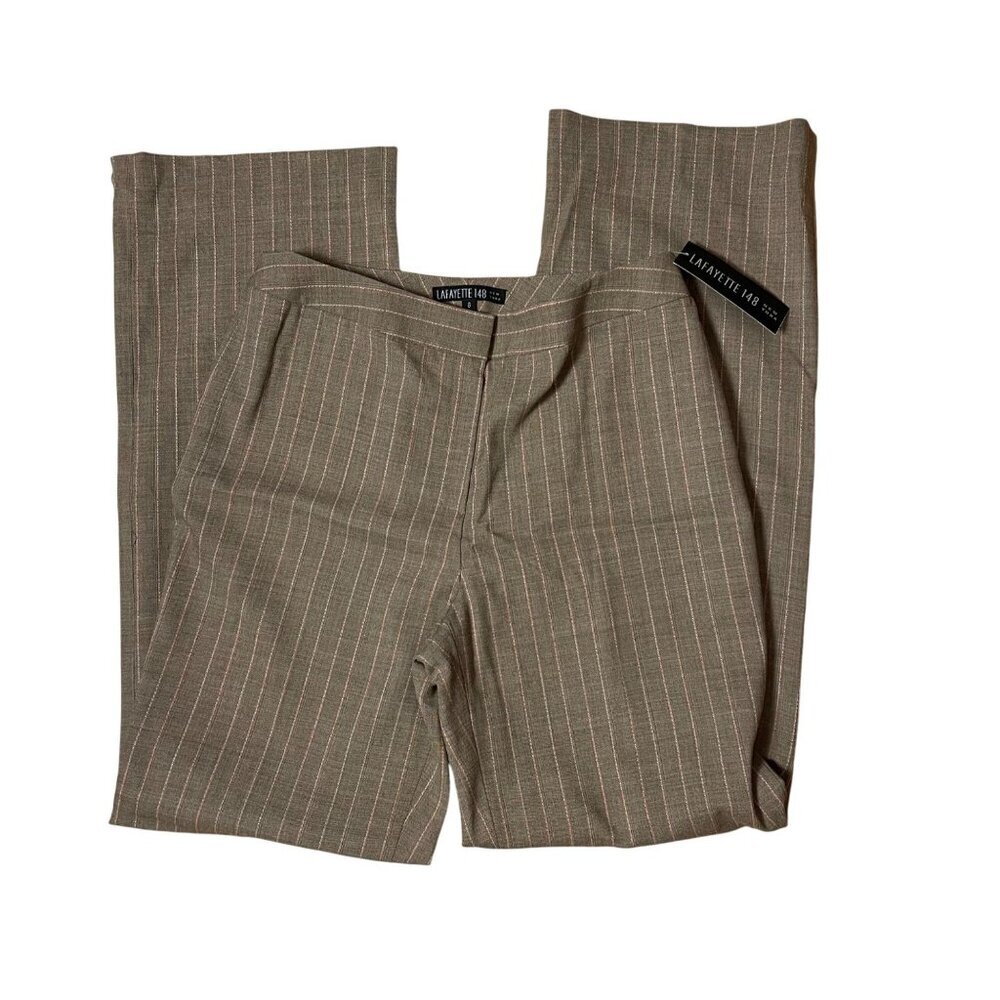 NWT Lafayette 148 New York Womens Mocha Pinstripe Pants pale pink Size 8